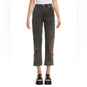 Driftwood Royce Raised Floral Embroidered Straight Leg Acid wash Jeans Size 28
